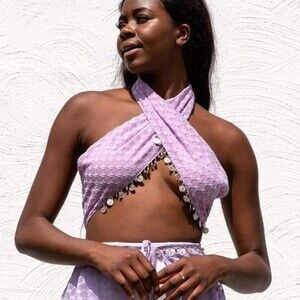 Her Pony Ariel Jingle Bandeau in Purple/Silver Coin NWT